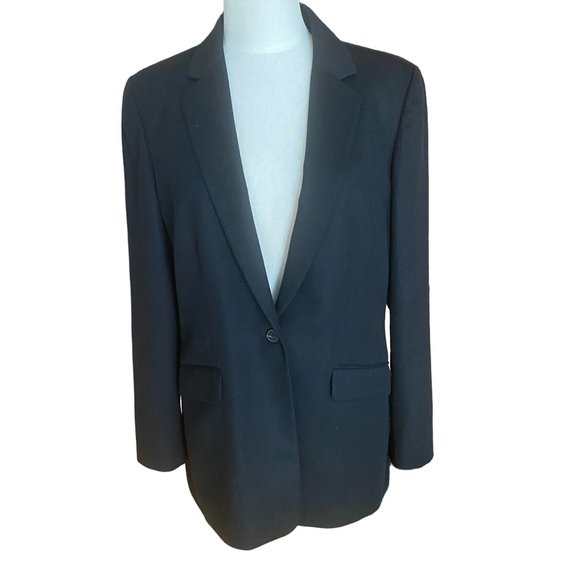 Lands End Wool Cashmere Blazer Black Oversized Academia Career Old Money-10T - Picture 2 of 12